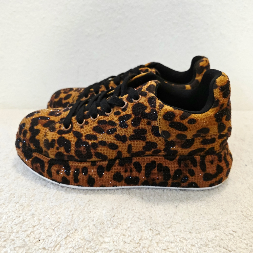 New In Box Azalea Wang Leopard Print And Rhinestone Platform Sneakers, Size 8 - Picture 11 of 11